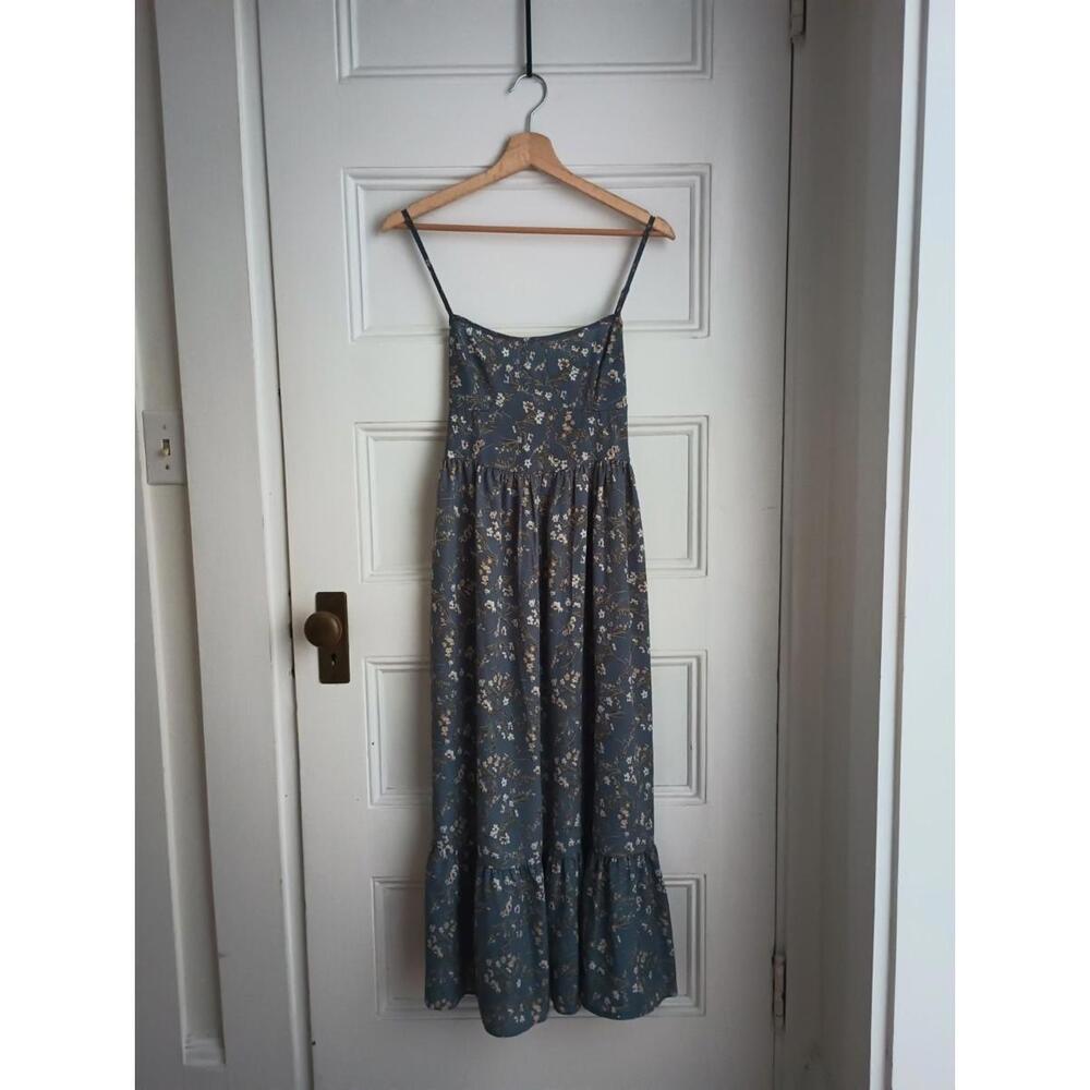 S Dusty Blue Floral Shein Midi Dress Spaghetti Strap Lightweight